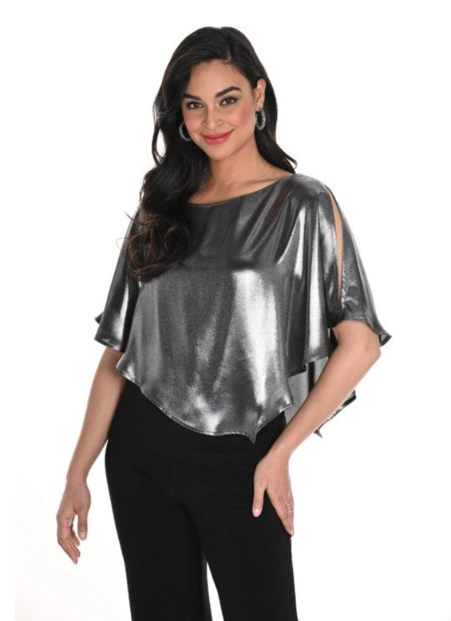 Frank Lyman 244143 Silver/Black Metallic 1/2 Split Sleeve Top