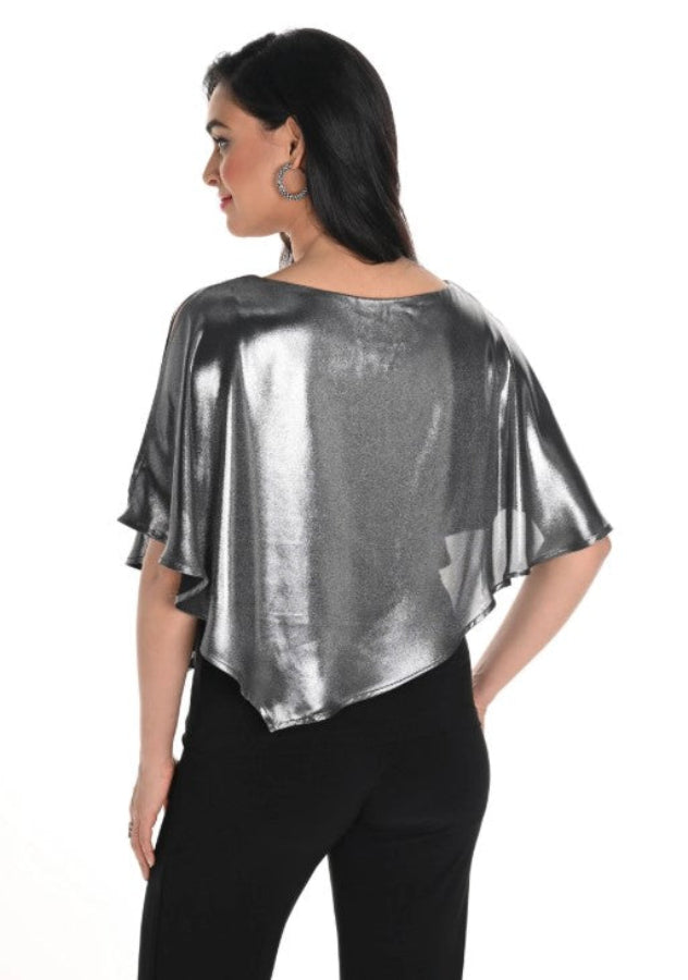Frank Lyman 244143 Silver/Black Metallic 1/2 Split Sleeve Top