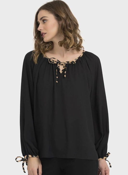 Joseph Ribkoff Black Top With Animal Trim Detail 194230