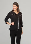 Joseph Ribkoff Black Texured Zip-Up Jacket with Wired Collar 202162