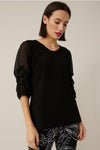 Joseph Ribkoff Black V-Neck Tiered Chiffon 3/4 Sleeve Top 221135