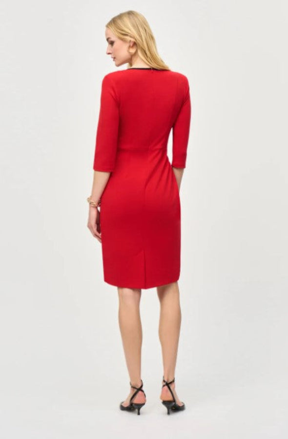 Joseph Ribkoff 221210F24 Lipstick Red/Black Contrast Trim Waist Tie Sheath Dress