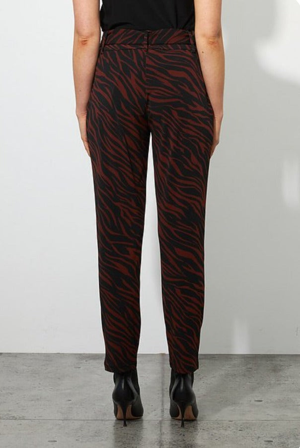 Joseph Ribkoff 223078 Black/Brown Animal Print Belted Pull On Straight Pants