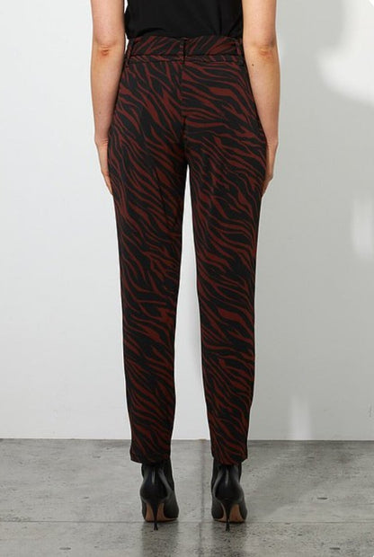Joseph Ribkoff 223078 Black/Brown Animal Print Belted Pull On Straight Pants