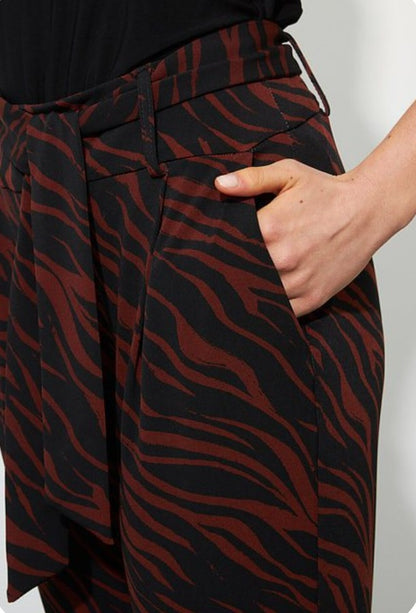 Joseph Ribkoff 223078 Black/Brown Animal Print Belted Pull On Straight Pants