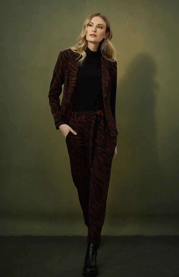 Joseph Ribkoff 223078 Black/Brown Animal Print Belted Pull On Straight Pants