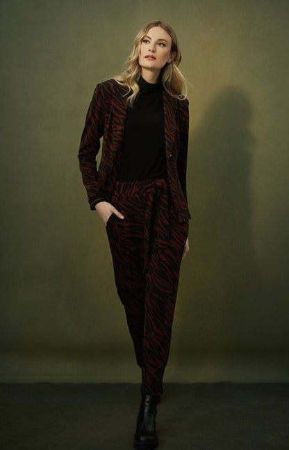 Joseph Ribkoff 223078 Black/Brown Animal Print Belted Pull On Straight Pants