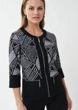 Joseph Ribkoff 223080 Black/White Geometric Print Zip Jacket