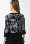 Joseph Ribkoff 223080 Black/White Geometric Print Zip Jacket