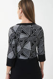 Joseph Ribkoff 223080 Black/White Geometric Print Zip Jacket