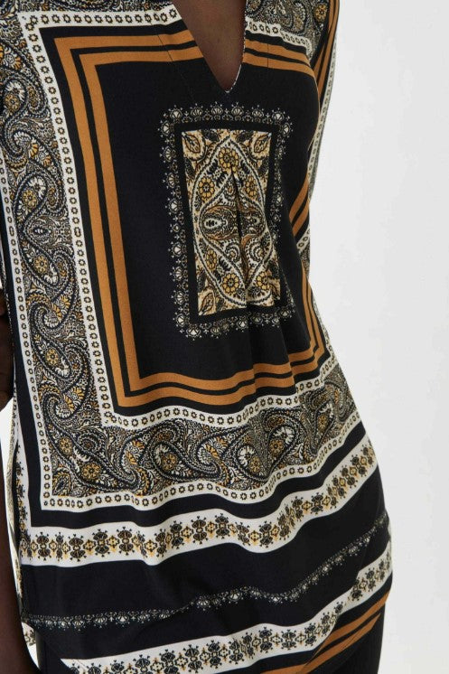 Joseph Ribkoff 223228 Black/Multi Paisley Print V-Neck Top