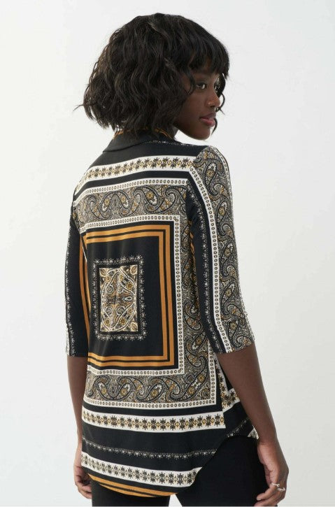 Joseph Ribkoff 223228 Black/Multi Paisley Print V-Neck Top