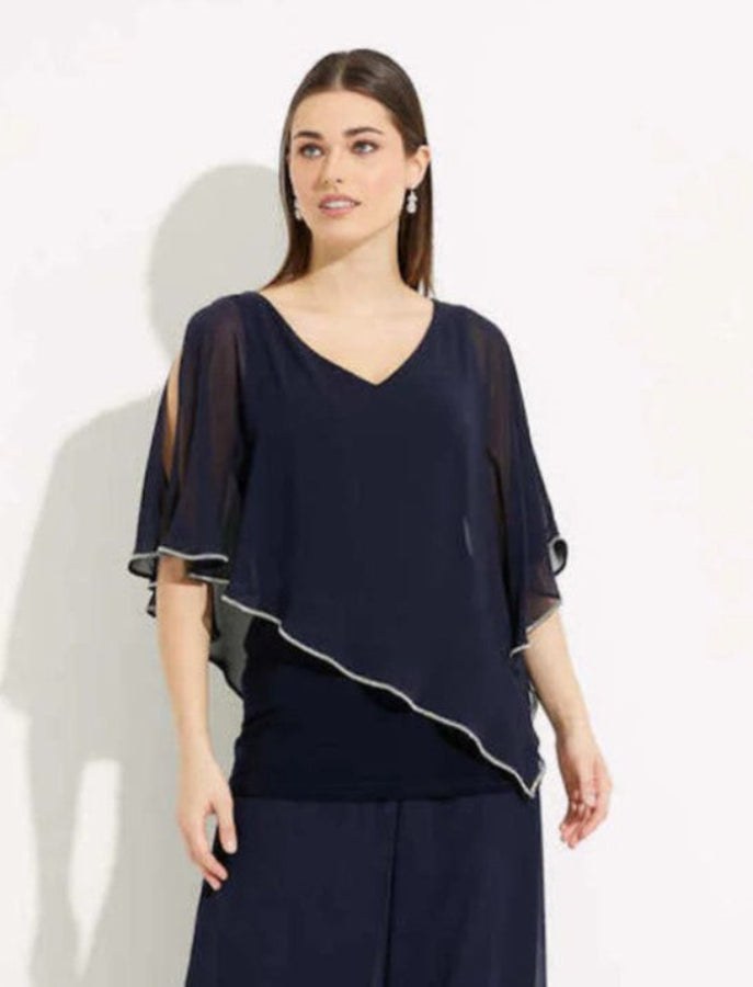 Joseph Ribkoff 223738 Midnight Blue Embellished Sheer Overlay Tunic Top