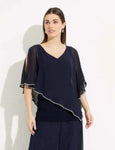Joseph Ribkoff 223738 Midnight Blue Embellished Sheer Overlay Tunic Top