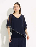 Joseph Ribkoff 223738 Midnight Blue Embellished Sheer Overlay Tunic Top