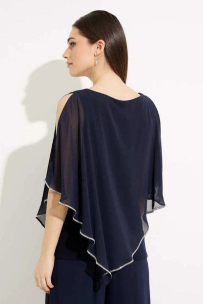 Joseph Ribkoff 223738 Midnight Blue Embellished Sheer Overlay Tunic Top