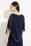 Joseph Ribkoff 223738 Midnight Blue Embellished Sheer Overlay Tunic Top