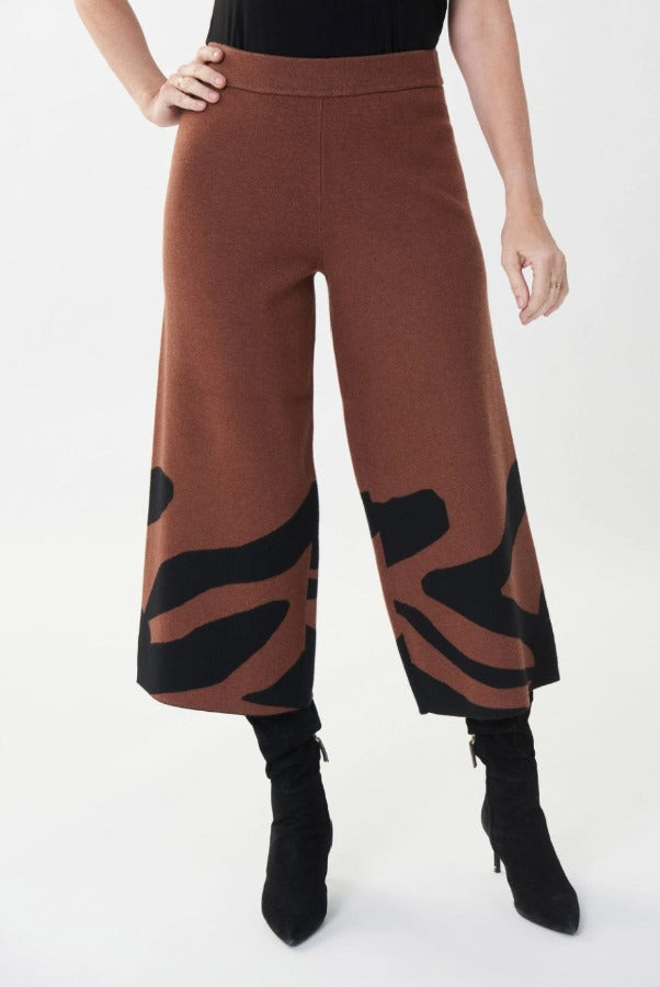 Joseph Ribkoff 223949 Black/Toffee Animal Print Culotte Pants