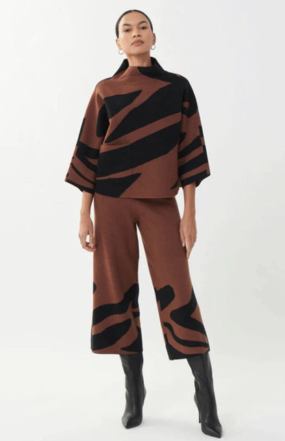 Joseph Ribkoff 223949 Black/Toffee Animal Print Culotte Pants