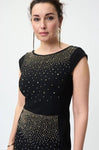 Joseph Ribkoff 224077 Black Rhinestone Stud Embellished Dress