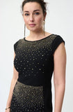 Joseph Ribkoff 224077 Black Rhinestone Stud Embellished Dress