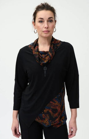 Joseph Ribkoff 224170 Black/Multi Embellished Cowl Neck Top