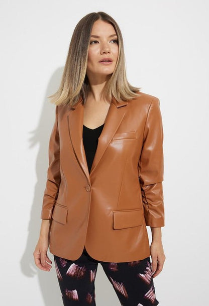 Joseph Ribkoff 224946 Maple Faux Leather Blazer Jacket