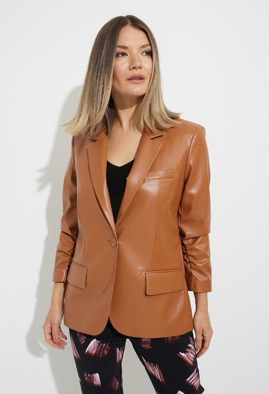 Joseph Ribkoff 224946 Maple Faux Leather Blazer Jacket