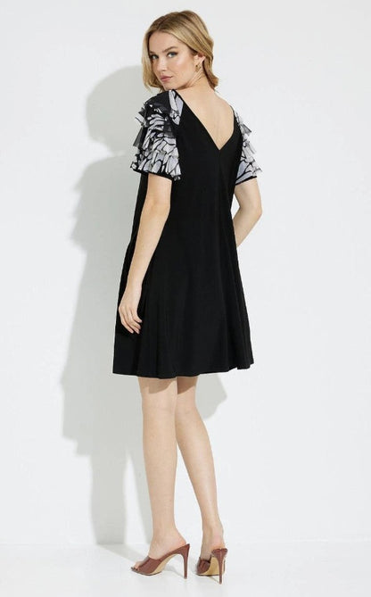 Joseph Ribkoff 231048 Black/Beige/Cream Tiered Butterfly Print Sleeves Dress