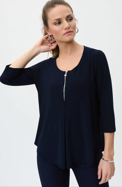 Joseph Ribkoff 231131 Pleated 1/4 Zip 3/4 Sleeve Top