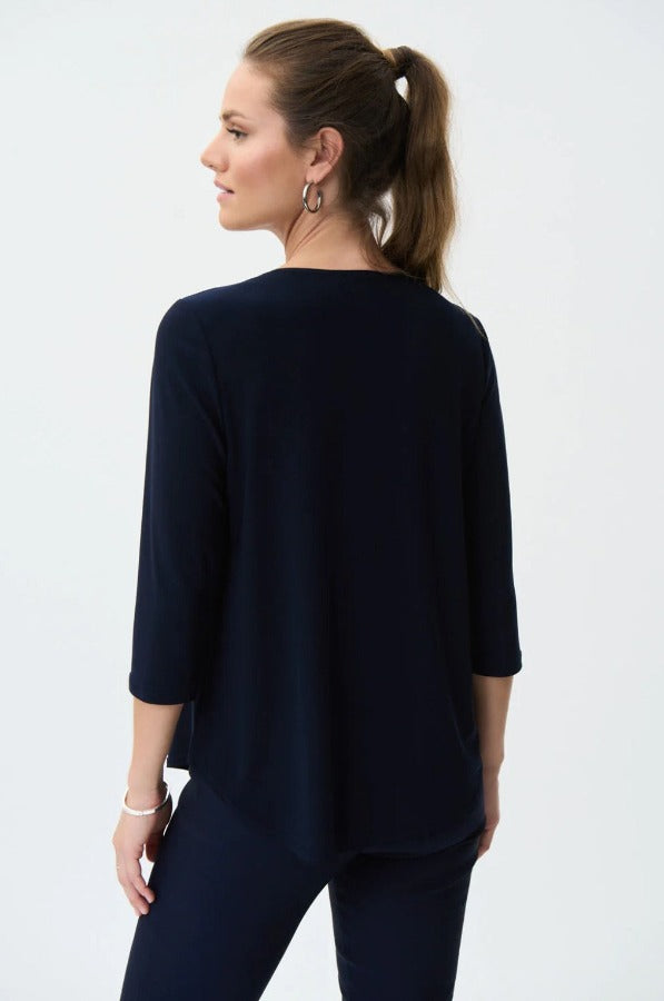 Joseph Ribkoff 231131 Pleated 1/4 Zip 3/4 Sleeve Top