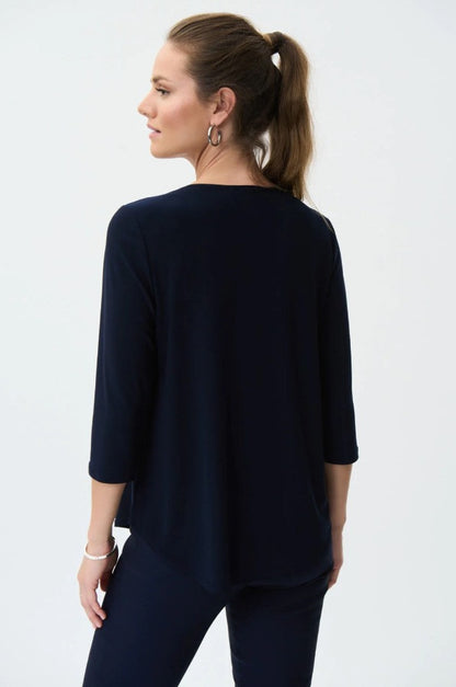 Joseph Ribkoff 231131 Pleated 1/4 Zip 3/4 Sleeve Top