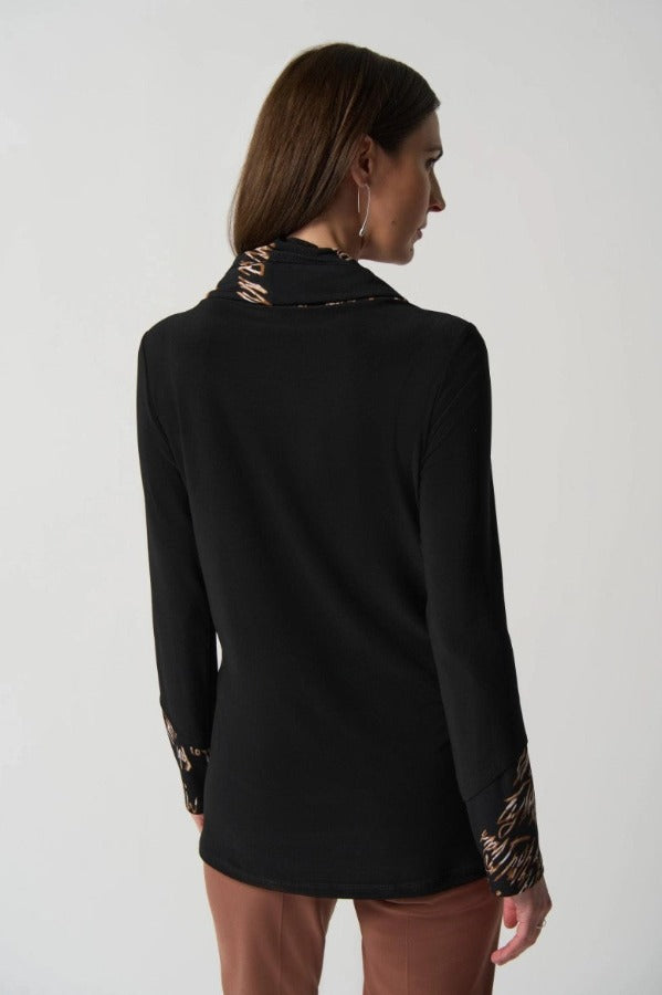 Joseph Ribkoff 233171 Black/Multi Script Print Cowl Neck Tunic Top