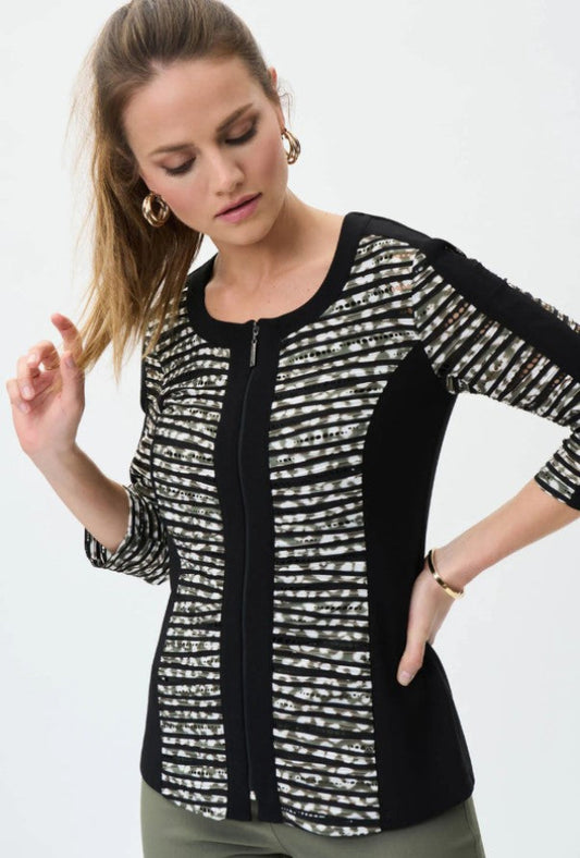 Joseph Ribkoff 231174 Black/Multi-Color Print Zip Jacket