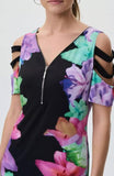 Joseph Ribkoff 231226 Black/Multi Floral Print Cold Shoulder Sheath Dress