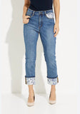 Joseph Ribkoff 231928 Denim Medium Blue Floral Cuff Cropped Jeans