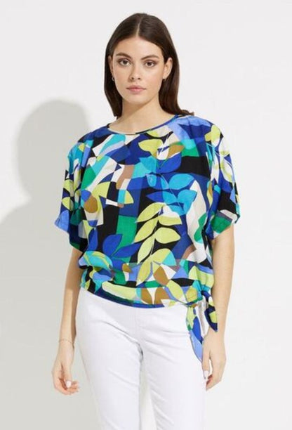Joseph Ribkoff 232031 Black/Multi Geometric Print Tie Hem Top