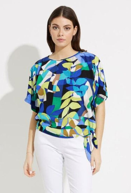 Joseph Ribkoff 232031 Black/Multi Geometric Print Tie Hem Top