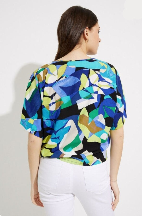 Joseph Ribkoff 232031 Black/Multi Geometric Print Tie Hem Top