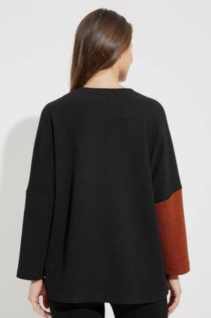 Joseph Ribkoff 233055 Black/Tandoori Faux Leather Two Tone Sweater Top