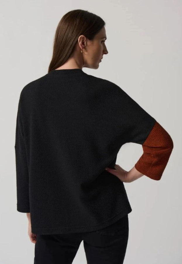 Joseph Ribkoff 233055 Black/Tandoori Faux Leather Two Tone Sweater Top