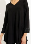 Joseph Ribkoff 233079 Black V-Neck Embellished Cuff Tunic Top