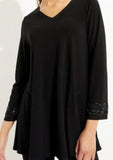 Joseph Ribkoff 233079 Black V-Neck Embellished Cuff Tunic Top