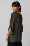 Joseph Ribkoff 233129 Avocado/Black Boxy Pleather Trim Dolman Sleeve Top