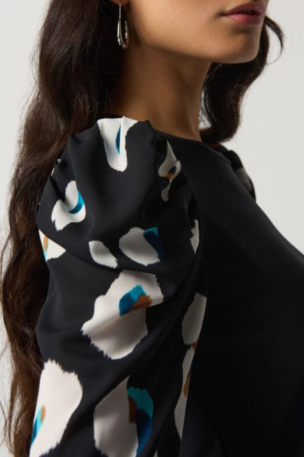 Joseph Ribkoff 233149 Black/Multi-Color Print Puff Sleeve Top