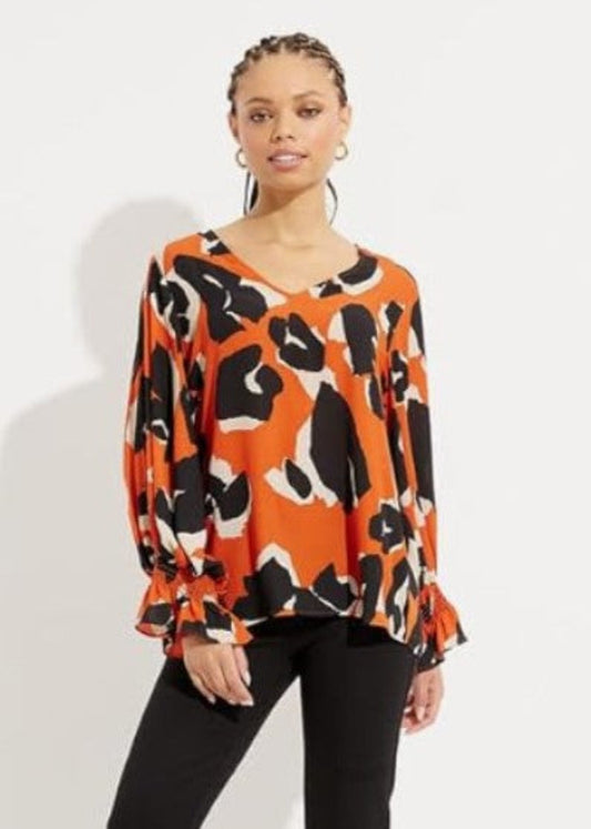 Joseph Ribkoff 233201 Tandoori/Multi Animal Print Shirred Puff Sleeve Top