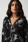 Joseph Ribkoff 233207 Black/Silver Abstract Print Zip Top