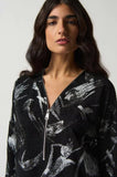 Joseph Ribkoff 233207 Black/Silver Abstract Print Zip Top