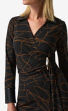 Joseph Ribkoff 233223 Black/Toffee Scribble Print Faux Wrap Dress