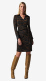 Joseph Ribkoff 233223 Black/Toffee Scribble Print Faux Wrap Dress